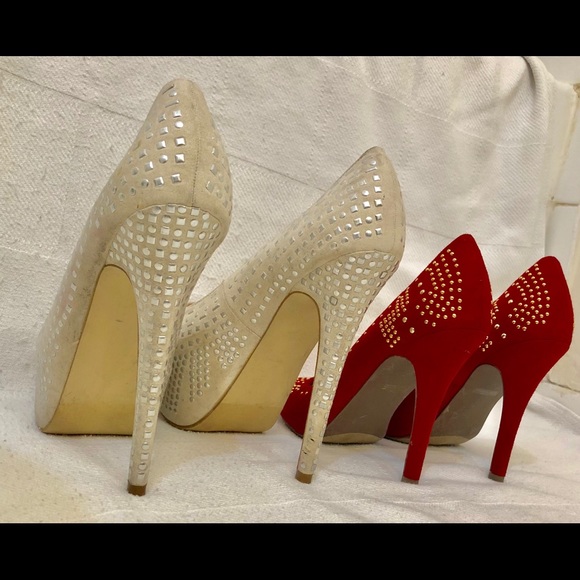 SOLD Just Fab 2 pairs/studded red & off-white Pumps 7.5 - Picture 3 of 8